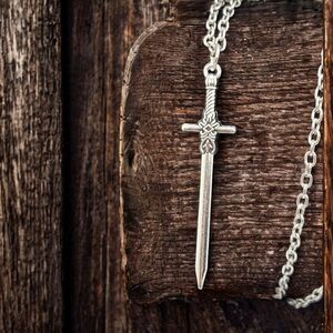 Gothic Sword Cross Pendant Necklace Medieval Dagger Silver Chain 18" Dark Edgy